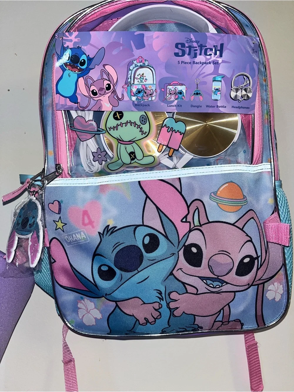 Disney Pink and Blue Lilo & Stitch Kids Backpack and Lunch Bag Set